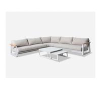 PROLOISIRS Set angle Leather II en aluminium accoudoirs en teck avec coussins - crème