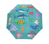 Set Animali Marini Dei Cartoni Animati Parapluie Pliant Ouverture et Fermeture Automatique Protection UV Parapluies Pliant Coupe-Vent Ultra-léger pour Voyager Plage Femmes Enfants Fille