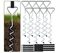 Set anti-tempête trampoline 12 pièces - 4 ancres au sol 40 cm et 4 sangles 250 cm - Maintien extra stable