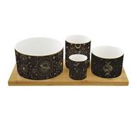 Set apéritif Céleste - 4 coupelles porcelaine et plateau bambou