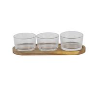 Home Deco Factory – Set apéritif – Coupelles en verre, plateau en acacia – marron et transparent