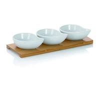 Set Apéritif - Kela - Philipa - 3 Coupelles en Porcelaine - Plateau en Bambou - Blanc