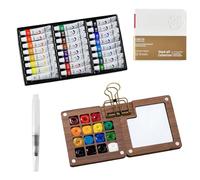 Set Aquarelle Miniature, Palette d'Aquarelle Portable avec 15 Cases - Boîte en Bois pour Voyage, Kit Artistique Compact avec Papier Aquarelle, Pinceaux, Clip & Carnet de Croquis (AVEC 24 Couleurs)