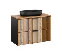 Set armoire Comad Xilo XILO BLACK WOTAN 82-80-D-2S, lavabo Comad River 2 RIVER 2 BLACK MATT UN 55 ( E-6594 ), NATURE WOTAN 89-80-46 M