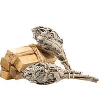 Set Aromantra : sauge blanche 2 bottes (15-20 g) & bois de palo santo 50 g - encens pour rituels et énergie