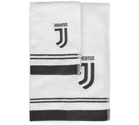 Juventus FC, Serviettes de Bain, Set 2 Pièces Serviette, Serviette Visage, Serviette Invité, Blanc, 100% Pur Coton, Produit Officiel, Accessoires de Salle de Bains