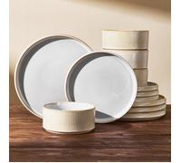 Set assiettes 12 pièces Set de vaisselle 4 personnes Set de vaisselle en Cappuccino Blanc Service pour 4 SALADIER