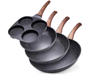 Set aus Granitpfannen 20 / 24 / 28 cm + Eierpfanne 4 Stück BLACK&WOOD