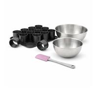Set avec 1 Plaque pâtisserie avec 12 mini moules ronds, 1 spatule Zenker et 2 bols à mixer en inox Fackelmann