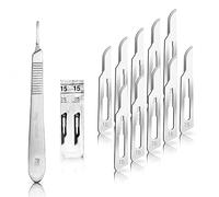 Set avec 10 x lames de scalpel N° 15 - Lame chirurgicale stérile en acier au carbone et 1 x manche de scalpel Figure N° 3 en acier inoxydable