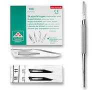 Set avec 100 x lames de scalpel N° 11 - Lame stérile en acier au carbone et 1 x May - manche de scalpel Figure 3 avec manche rond en acier inoxydable