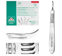 Set avec 100 x lames de scalpel N° 12 - Lame stérile en acier au carbone et 1 x May - manche de scalpel Figure N° 3 en acier inoxydable
