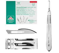 Set avec 100 x lames de scalpel N° 24 - Lame stérile en acier au carbone et 1 x May - manche de scalpel Figure N° 4 en acier inoxydable