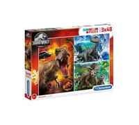 Set Avec 3 Puzzles De 48 Pieces Jurassic World : Dino T-Rex - Triceratops - Velociraptor - Dinosaure - Clementoni Puzzle Enfant