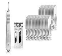 Set avec 50 x lames de scalpel N° 10 - Lame chirurgicale stérile en acier au carbone et 1 x manche de scalpel Figure N° 3 en acier inoxydable