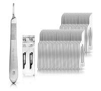 Set avec 50 x lames de scalpel N° 15 - Lame chirurgicale stérile en acier au carbone et 1 x manche de scalpel Figure N° 3 en acier inoxydable