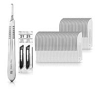 Set avec 50 x lames de scalpel N° 21 - Lame stérile en acier au carbone et 1 x May - manche de scalpel Figure N° 4 en acier inoxydable