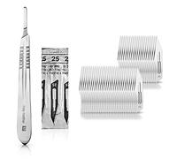 Set avec 50 x lames de scalpel N° 25 - Lame stérile en acier au carbone et 1 x May - manche de scalpel Figure N° 4 en acier inoxydable