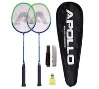 Set Badminton Apollo Match Pro 800 Carbon - raquettes de badminton avec housse et volants - Blau/Grün