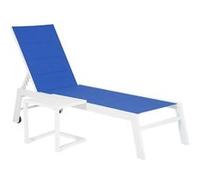 Set Bain De Soleil Et Table D'appoint Barbados En Textilène Bleu - Aluminium Blanc Bleu