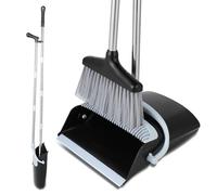 Set Balai et Pelle - Pelle avec Manche Long 138 cm - Plastique et Acier Inoxydable - avec Manche Télescopique en 8 Parties - pour Nettoyage de Maison, Bureau, Terrasse (Noir-Blanc)