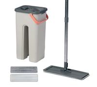 Relaxdays Balai Plat, Seau 3 L avec essorage, 2 Compartiments, Gris | H x L x P : 35 x 19,5 x 16,5 cm, 2 pads microfibre