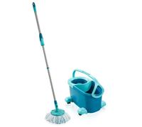Leifheit Clean Twist Disc Mop Ergo mobile Kit complet balai, serpillière et seau essoreur avec roulettes, ensemble balai serpillère en microfibre avec manche télescopique, essorage sans effort