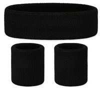 Set Bandeau Sport et Bracelets Anti-Transpiration Néon - Déguisement Année 80 Amusant d’Event Fancy Dress - Déguisement Disco Année 80 pour Pride, Sport, Course à Pied, Gymnastique, Tennis (Noir)