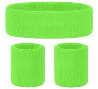 Set Bandeau Sport et Bracelets Anti-Transpiration Néon - Déguisement Année 80 Amusant d’Event Fancy Dress - Déguisement Disco Année 80 pour Pride, Sport, Course à Pied, Gymnastique, Tennis (Vert)