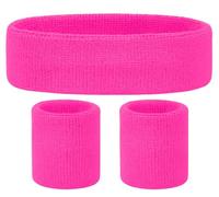 Set Bandeau Sport et Bracelets Anti-Transpiration Néon - Déguisement Année 80 Amusant d’Event Fancy Dress - Déguisement Disco Année 80 pour Pride, Sport, Course à Pied, Gymnastique, Tennis (Rose)