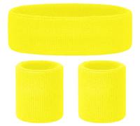 Set Bandeau Sport et Bracelets Anti-Transpiration Néon - Déguisement Année 80 Amusant d’Event Fancy Dress - Déguisement Disco Année 80 pour Pride, Sport, Course à Pied, Gymnastique, Tennis (Jaune)