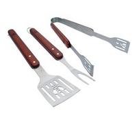 Set Barbecue 3 Ustensiles pratiques - Spatule - Fourchette - Pince - Acier inoxydable, Bois - Coffret cadeau - Pour légumes, viandes, poissons, grillades Marron foncé G