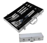 Set Barbecue Professionnel en Acier Inoxydable 5 pièces - Accessoires Barbecue Ustensiles Barbecue Cadeau pour Homme 37x12x7 cm Mallette en Aluminium idéal pour grillades et Cuisine