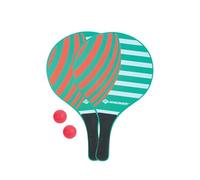 Raquettes de beachball - SCHILDKROT - Bois laqué - Poignée plastique noir - 2 balles - Sac filet refermable