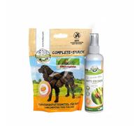 Set Bellfor ZEComplete - Spray Anti-Tiques (250 ML) à l'huile de Chardon-Marie, Huile de Coco & Graisse d'insectes + Snack Complet (150 g) avec Acide laurique - sans Produits Chimiques