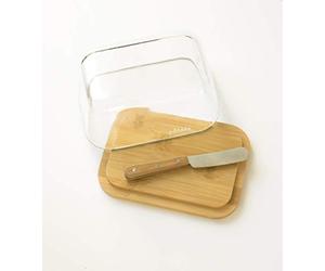 Set beurrier en verre/bambou avec couteau à beurre, Naturel, Couleur Vive | 16,5 x 12 x 8,5 cm, Indispensable pour Stocker et Conserver son Beurre dans des Matériaux 100 % Naturel