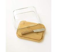 Set beurrier en verre/bambou avec couteau à beurre, Naturel, Couleur Vive