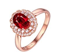 Set Bijoux Femme Bague 60 Or Rose 18 Carats Ruby Créé en Laboratoire Tourmaline Sang de Pigeon Fleur 0,6 CT Solide Non Plaqué Mode pour Épouse Nouvelle Année Bijoux