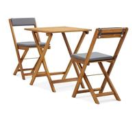 set bistrot 3 pièces pliable avec coussins en bois massif d'acacia