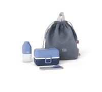 Set boite à goûter enfant avec bouteille, couverts et sac à dos bleu infinity TU