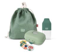Set boîte à goûter enfants 600ml Vert + Bouteille 330ml + Sac à dos Monbento