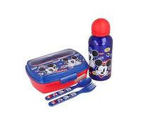 Stor – Ensemble boîte à repas Mickey Mouse – Gourde 400 ml, couverts plastique sans BPA, Bleu roi