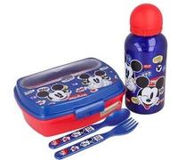 Set Boite à Repas avec Gourde 400ml et Couverts en Plastique sans BPA Mickey Mouse Bleu roi Bleu roi G
