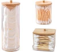 Set Boîtes Coton Tiges Transparent avec Couvercles Bambou Vendos85