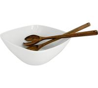 Set - Bol de service en céramique avec ustensiles à salade - 26 cm, blanc