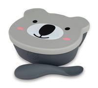 TUM TUM Bol Ventouse pour Bébé Couvercle, Cuillère Bébé, Silicone 1er Repas, 6 m+, Kev le Koala, Gris