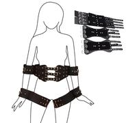 Set bondage cuir pour bras & cuisses - Menottes et chainette dorsale réglable - Cuffs SM extrêmes pour aventures sensuelles en couple