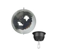 Set boule disco à facettes Ø 20 cm + moteur 4W, boule rotative en verre facetté réfléchissant, 1,8-2,5 tpm, charge 5 kg, système de suspension sécurisé pour montage au plafond, accessoire pour piste