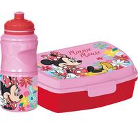 Disney Set bouteille 380 ml et boîte à sandwich rose pour enfants en plastique Minnie avec bande antidérapante et verrou de sécurité