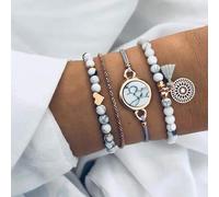Set bracelet boho avec glands, bracelet en marbre blanc, J072 blanc